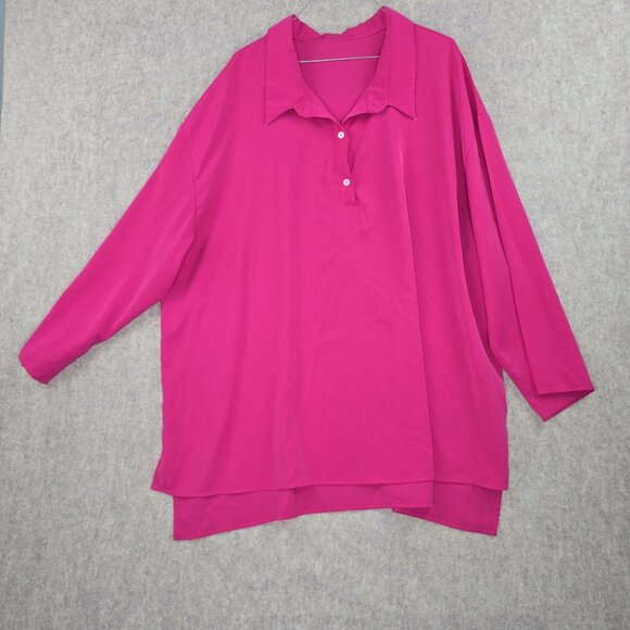 Bright Fuchsia Womens Button-Up Blouse 4XL Polyester Loose Fit Long Sleeve New - Picture 1 of 8